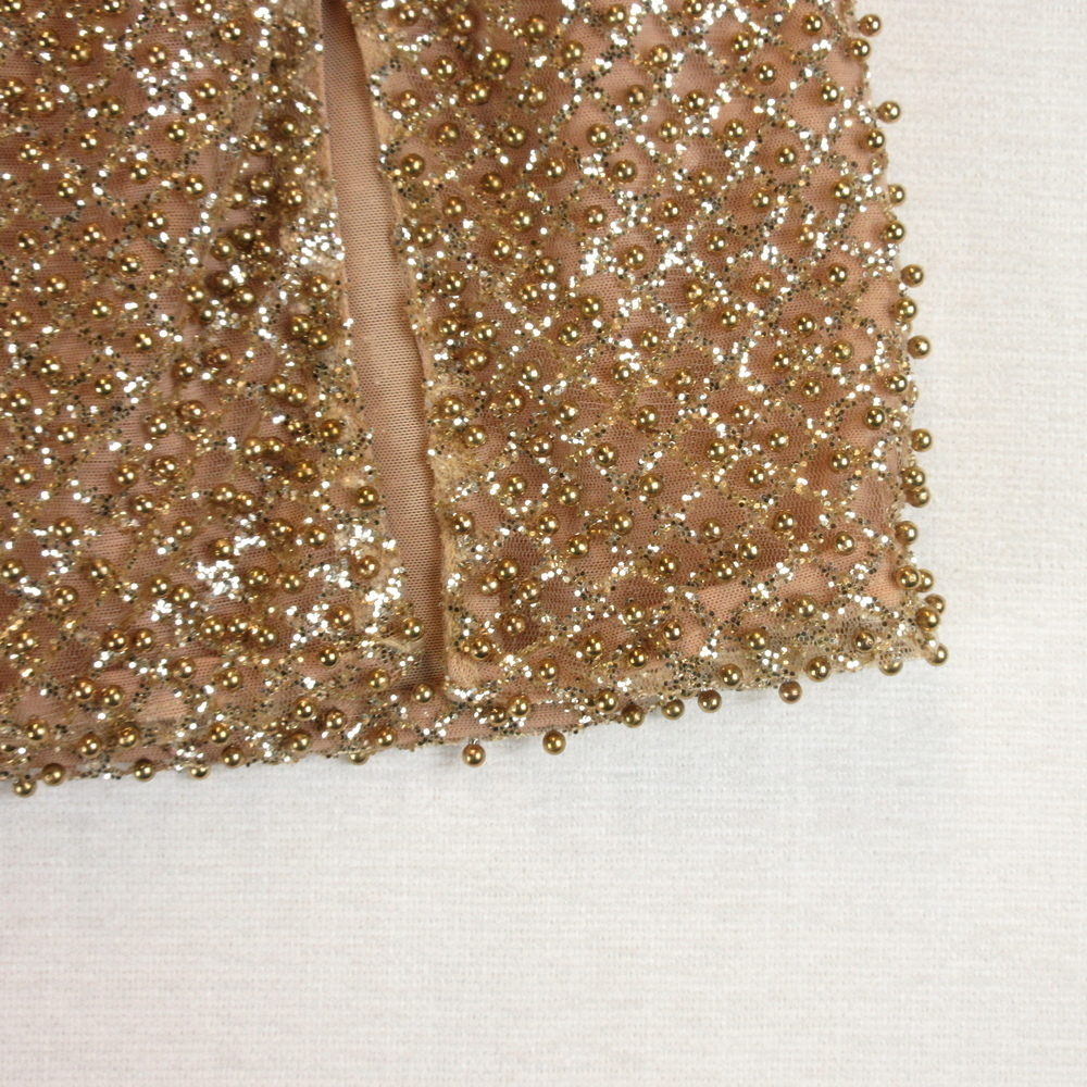 Oh Polly Drop Hints Gold Beaded Mini Skirt Size 2 - Picture 3 of 12